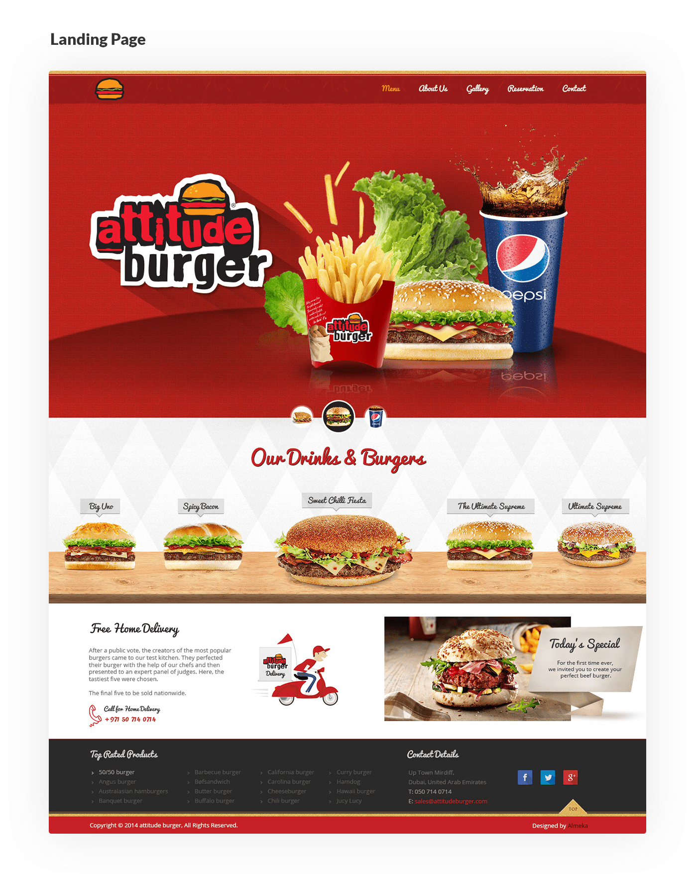 web mockup for a burger joint