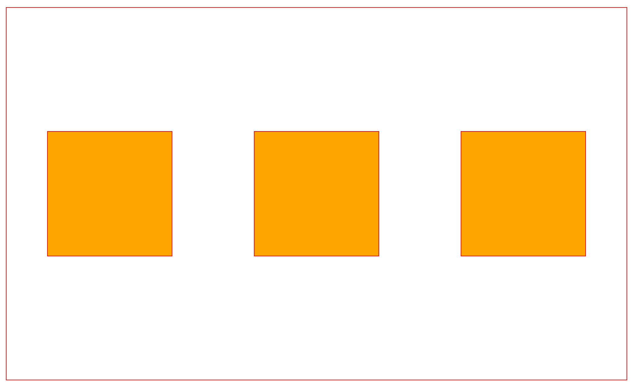 Three orange boxes in a row evenly spaced apart, with the row vertically centered in the outer wrapper
