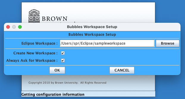 workspace dialog filled in